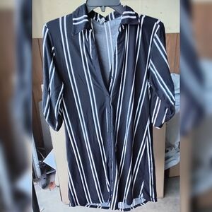 Black and White Striped Button-Up Shirt